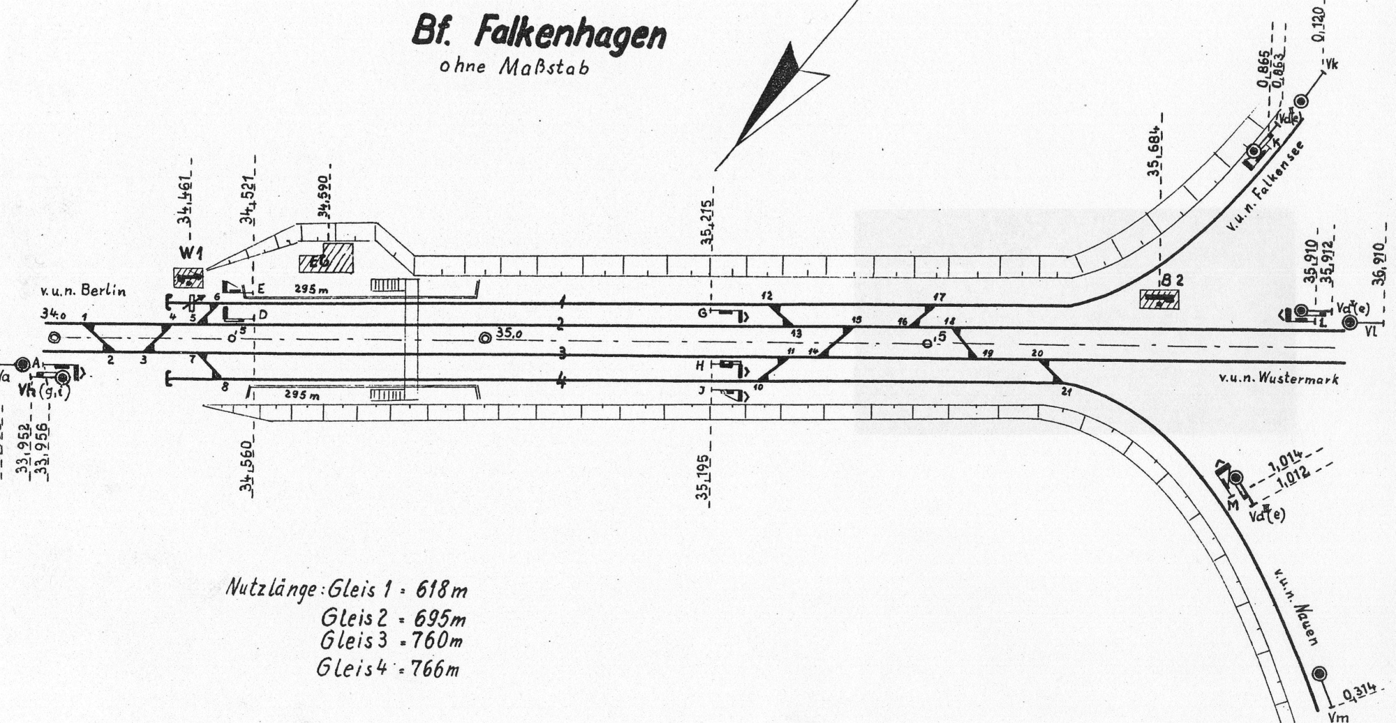 Gleisplan Bahnhof Falkenhagen, Zustand 1967